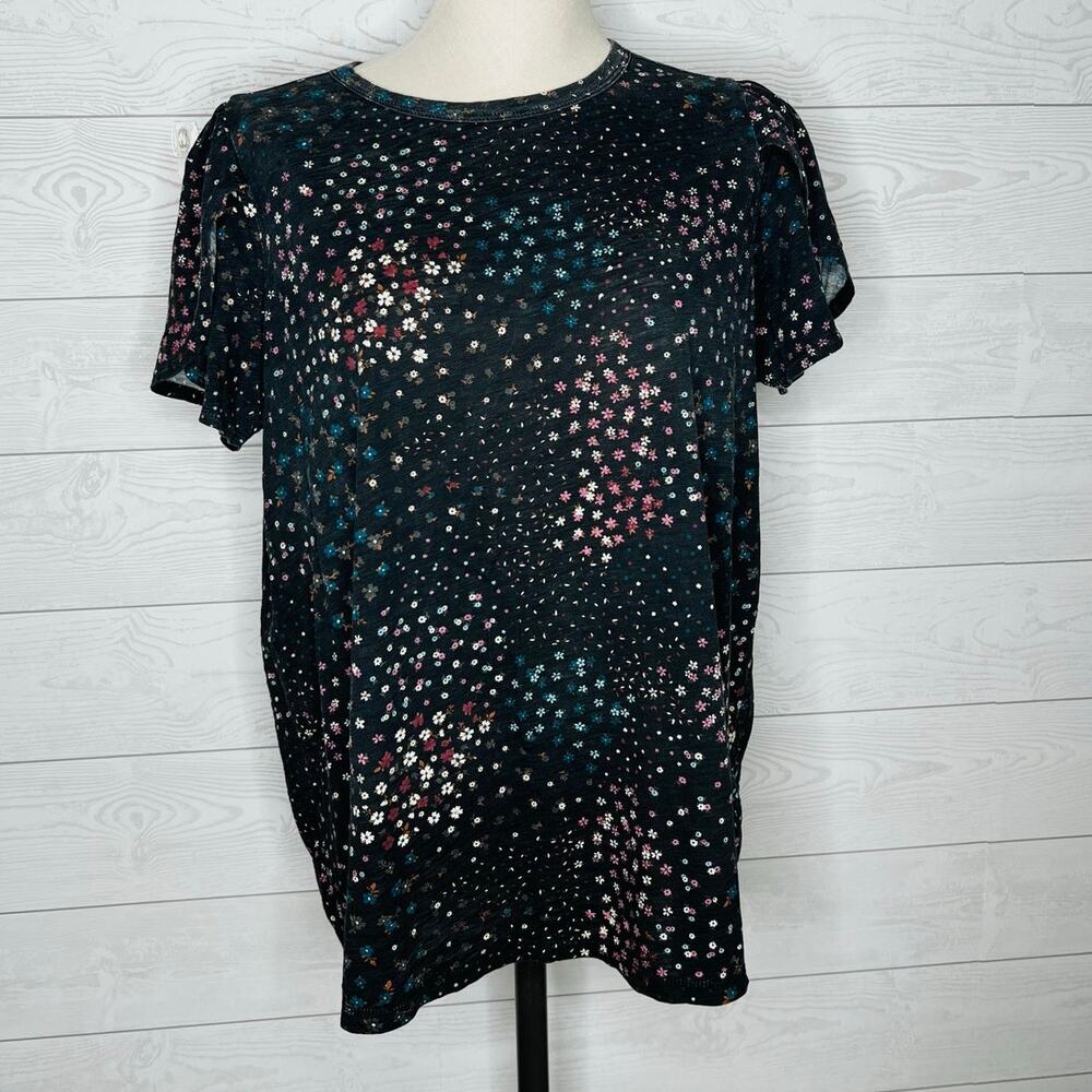 Heritage by Torrid Slub Jersey  Petal Sleeve Floral Top Black Plus Size 0(large)